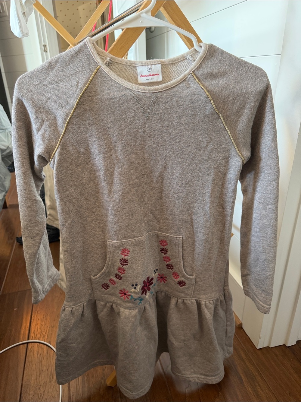 Hanna Andersson Gray Sweatshirt Dress with Floral Embroidery